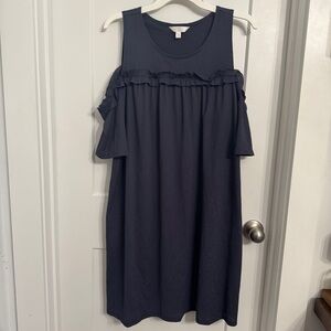 LC Lauren Conrad Ruffle Cold-Shoulder Dress Navy Blue XL Off Shoulder Knee Offic